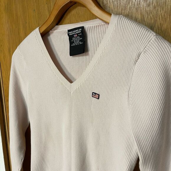Polo jeans co ralph lauren light pink ribbed V-neck long sleeve - Picture 4 of 8
